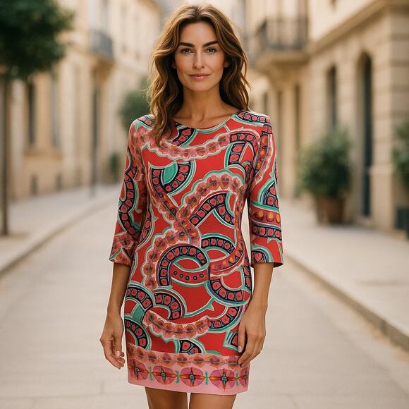 Tracy Negoshian Dresses & Skirts - Tracy Negoshian Womens Dress Sz S Bodycon Dolman Sleeve Rust‎ Orange Peach Green